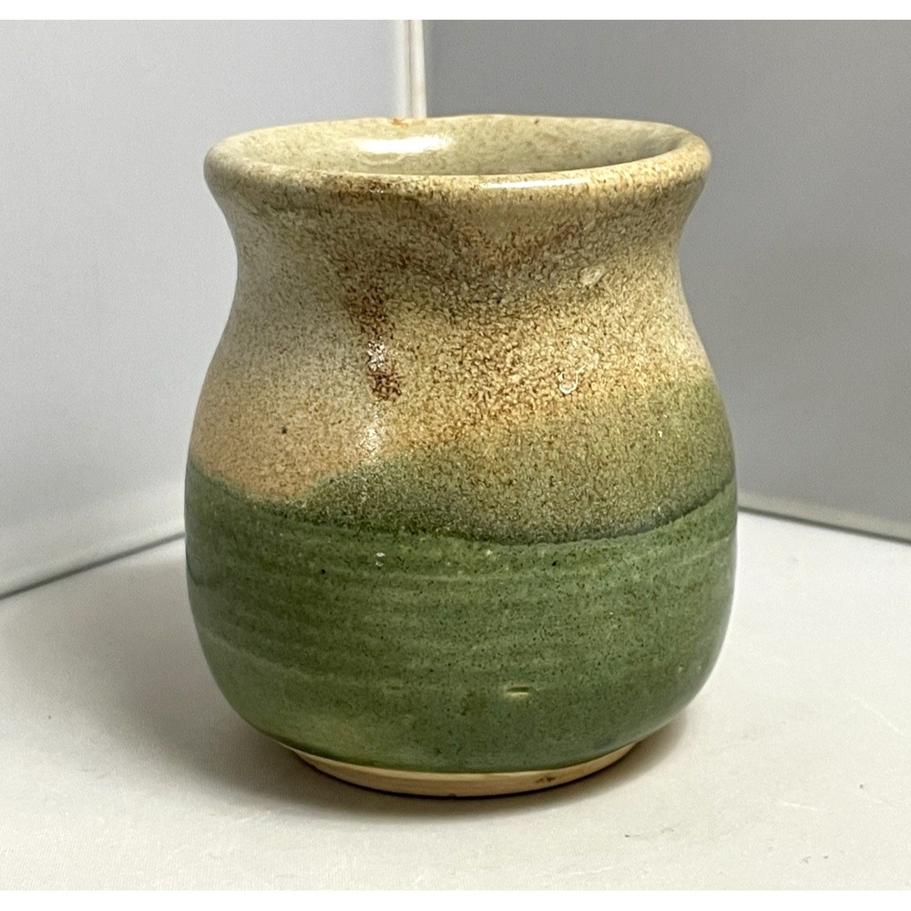 Studio Art Pottery Vase Green Cream Glazed Small Rustic Boho Decor Hand Turned